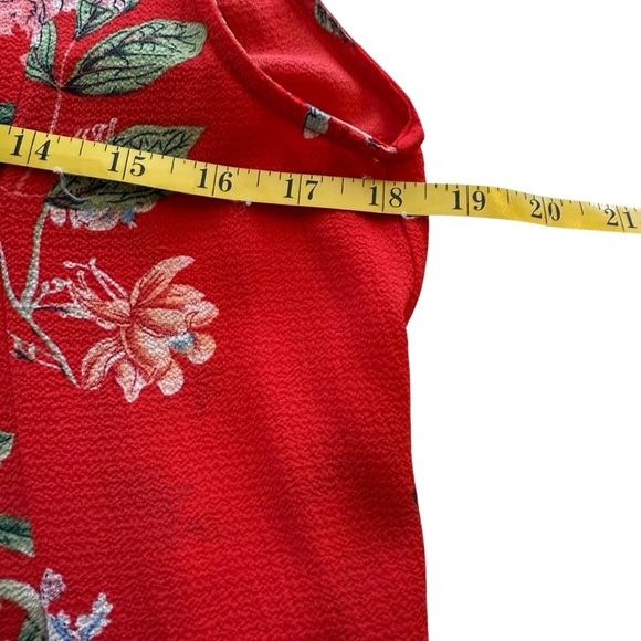 Umgee Red Floral Collared Shirt Dress Small Tie Waist Button Front Cottagecore - Picture 6 of 8